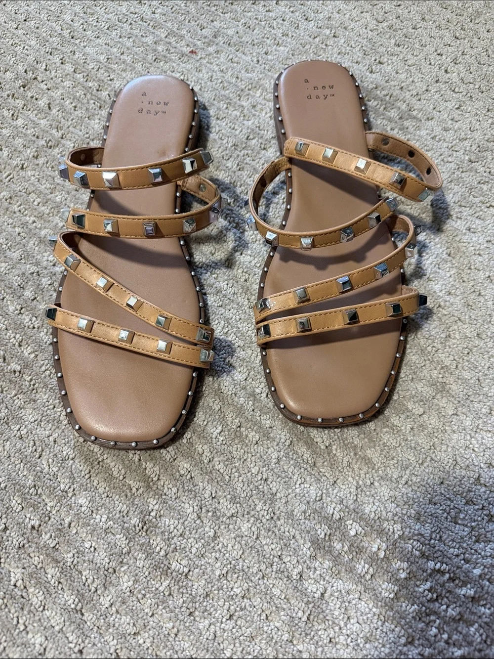 a new day Tan Multi-Strap Studded Slide Sandals